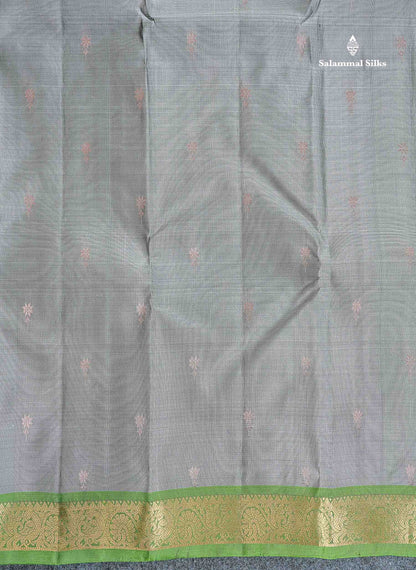 Pure Mix Silk Saree - Light Grey Colour Body Zari Butta With Light Green Small Border