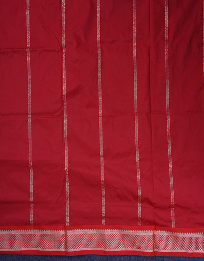 11 Yards Semi Silk Saree Dual Tone Peacock Blue with Contrast Maroon Traditional Border