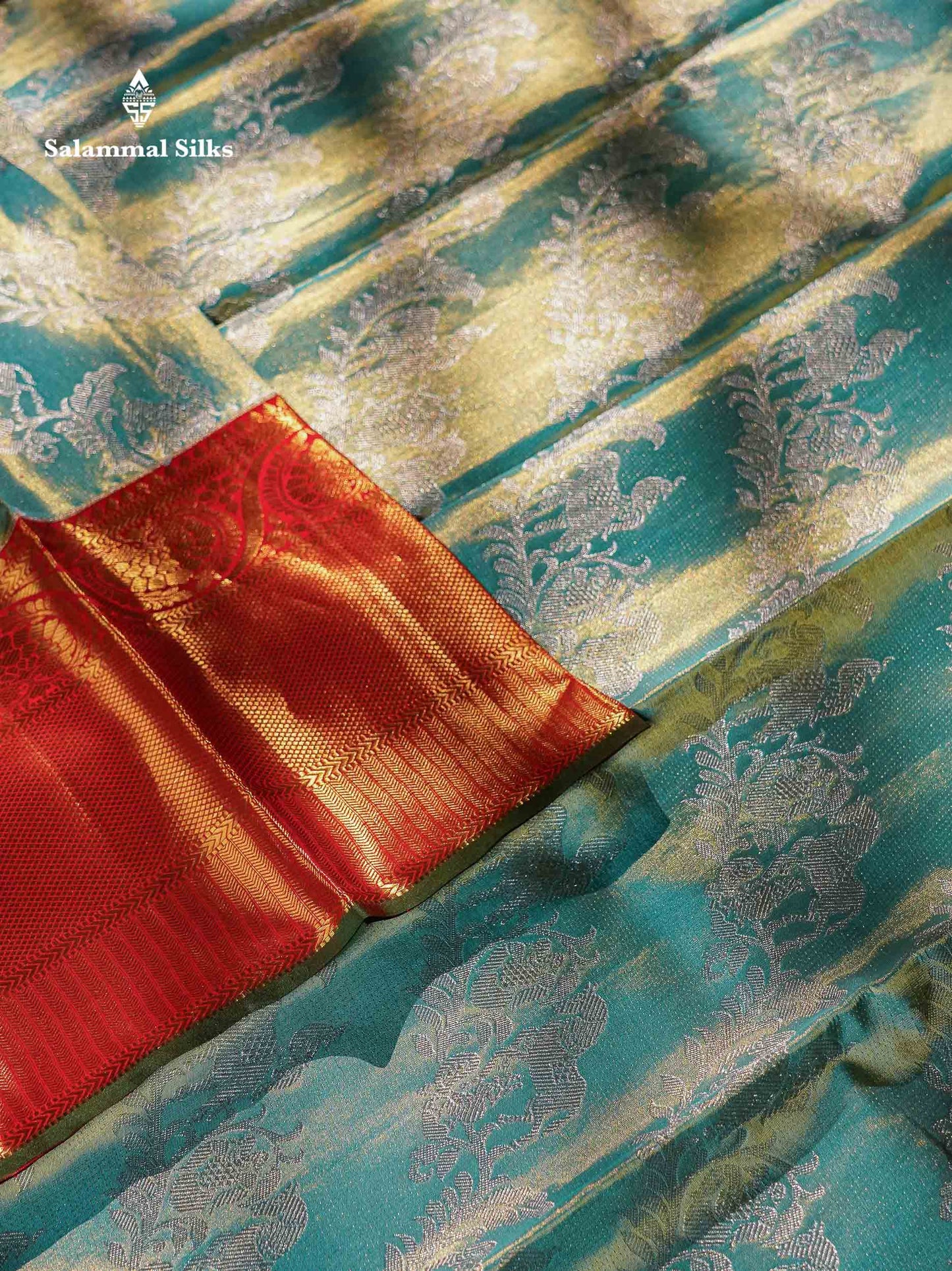 Beautiful Rexona Green Tissue Pure Kanjivaram Silk Saree With Contrast Red Border