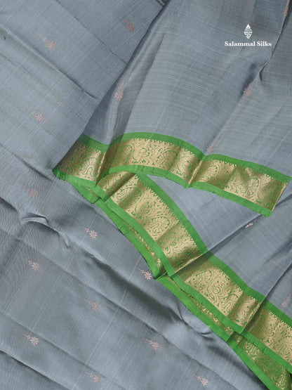 Pure Mix Silk Saree - Light Grey Colour Body Zari Butta With Light Green Small Border