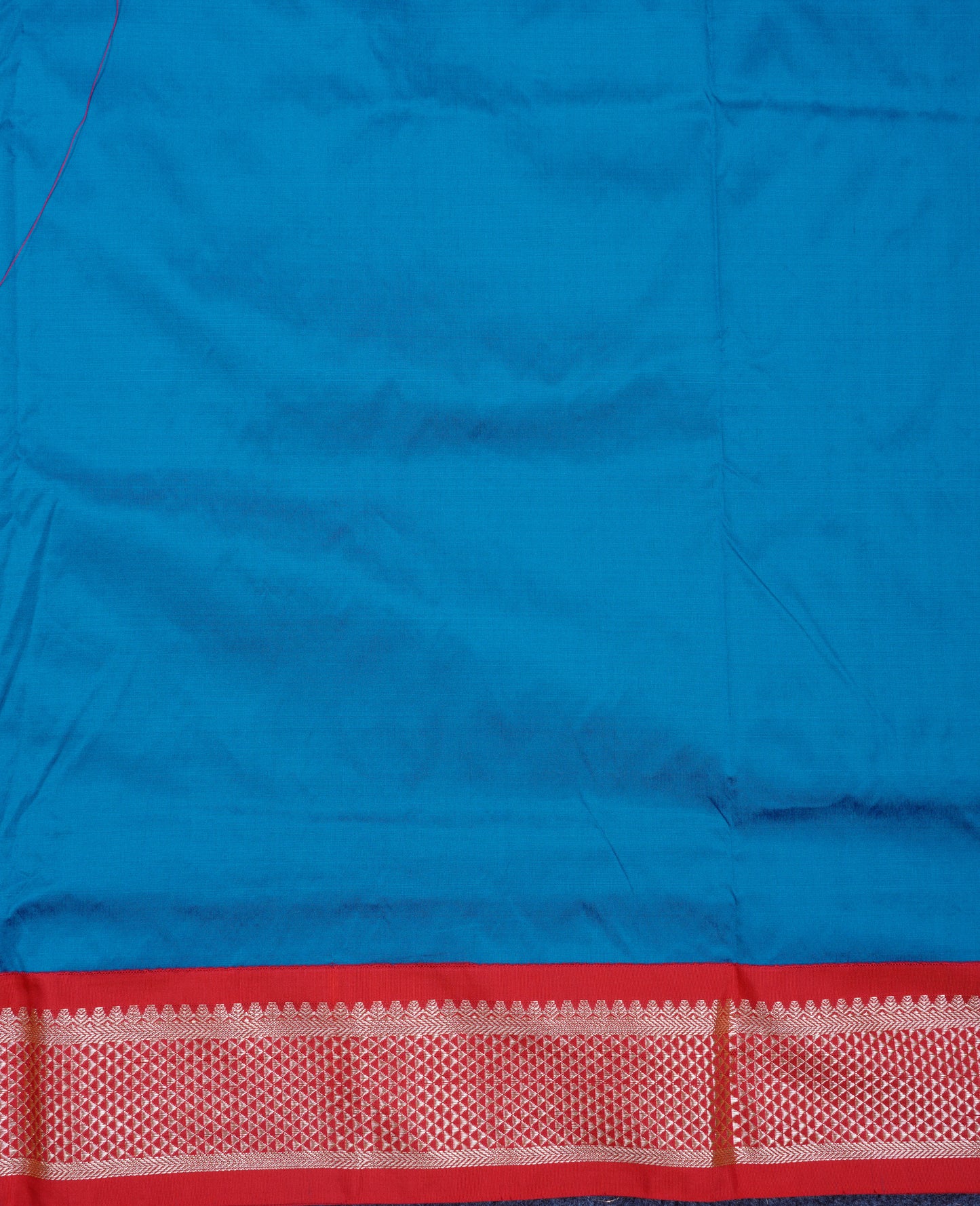 11 Yards Semi Silk Saree Dual Tone Peacock Blue with Contrast Maroon Traditional Border