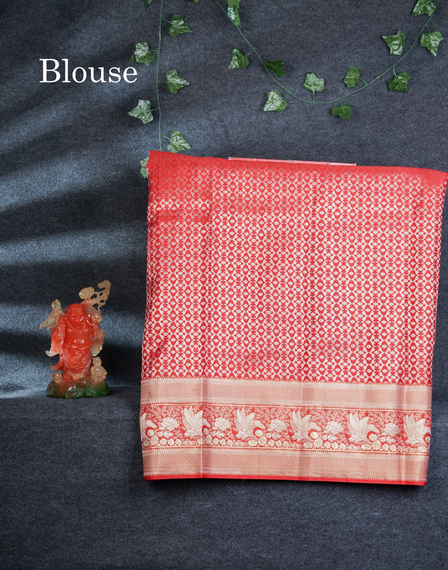 Pure Silk Pattu Pavadai (Black) With Contrast Chilly Red Designer Blouse 45"