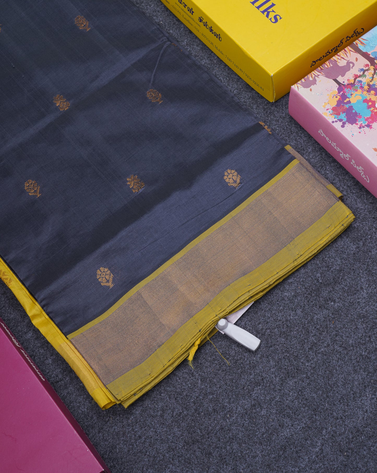 Beautiful Dark Maroon Semi Silk Cotton Saree With Contrast Manthulir Yellow Blouse