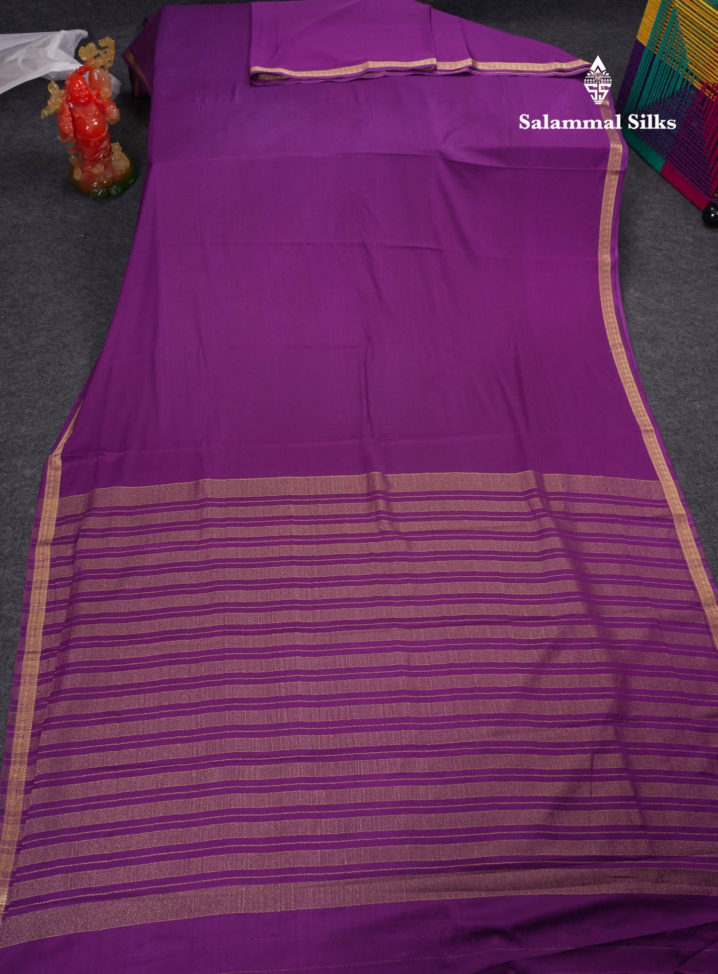 Beautiful Violet Plain Semi Mysore Silk Saree With Small Traditional Zari Border
