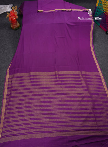 Beautiful Violet Plain Semi Mysore Silk Saree With Small Traditional Zari Border