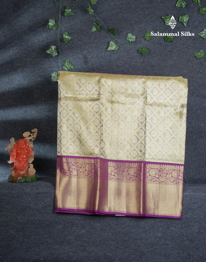 Pure Silk Pattu Pavadai Tissue (Gold) With Contrast Purple Blouse 45"
