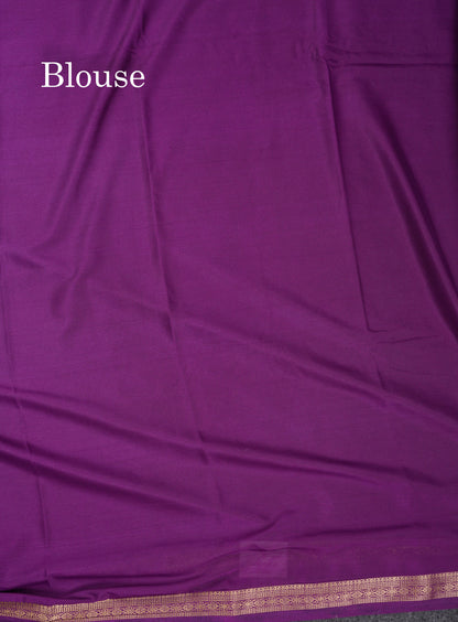Beautiful Violet Plain Semi Mysore Silk Saree With Small Traditional Zari Border