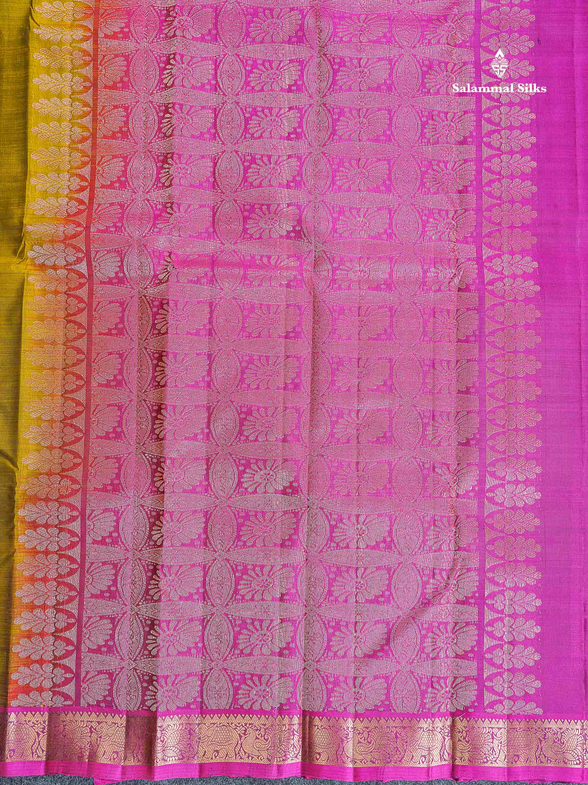 Pure Mix Silk Saree - Olive Green Colour Body Zari Butta With Contrast Magenta Small Border