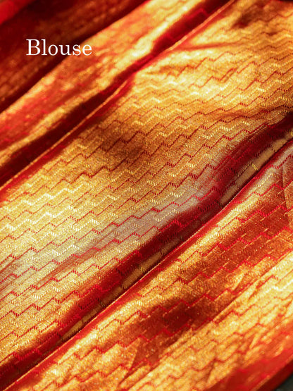 Beautiful Rexona Green Tissue Pure Kanjivaram Silk Saree With Contrast Red Border