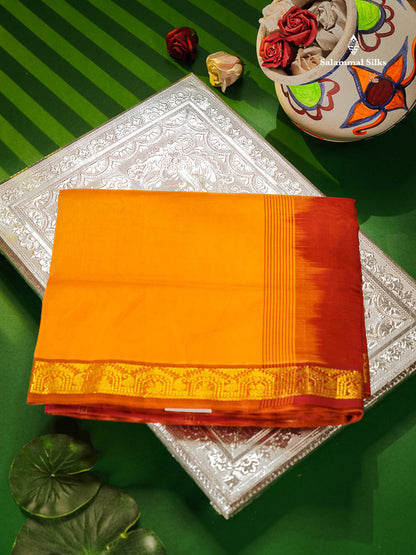 Mustard Yellow Semi Silk Cotton Saree With Traditional Small Border