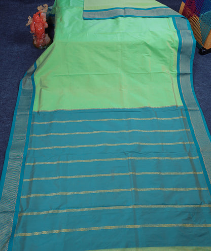 11 Yards Semi Silk Saree Rexona Green with Contrast Sapphire Green Traditional Border