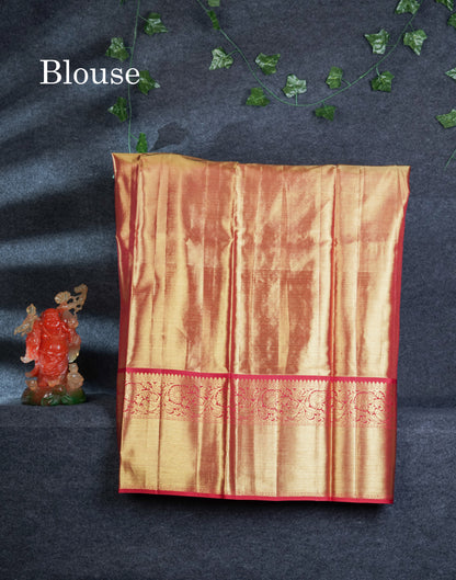 Pure Silk Pattu Pavadai Tissue (Gold) With Contrast Maroon Blouse 45.5"