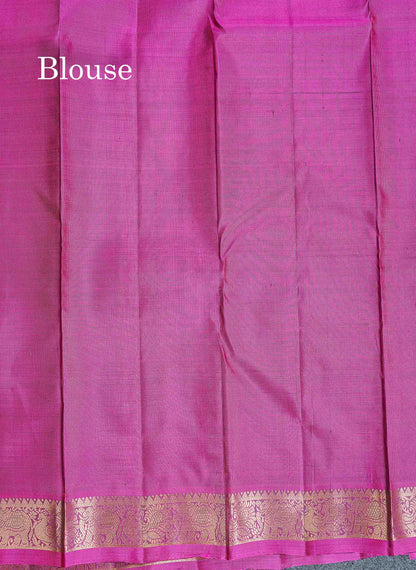 Pure Mix Silk Saree - Olive Green Colour Body Zari Butta With Contrast Magenta Small Border