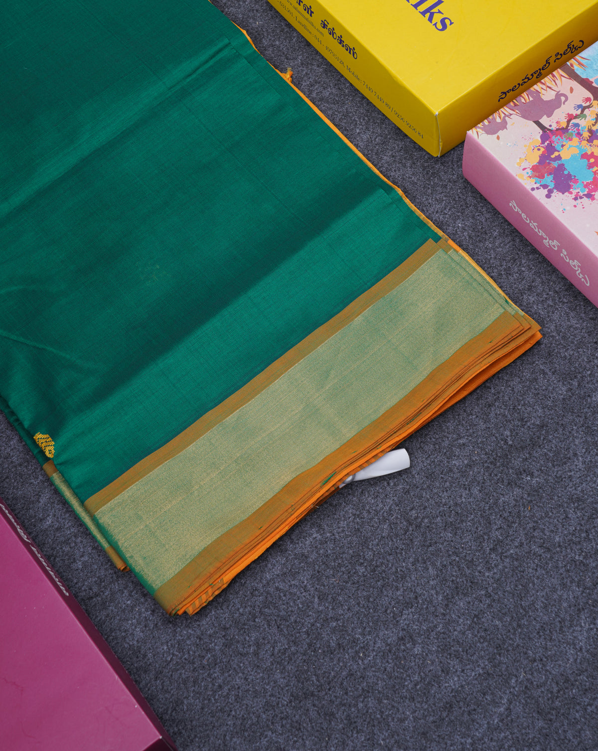 Beautiful Saffire Green Semi Silk Cotton Saree With Contrast Mustard Yellow Blouse