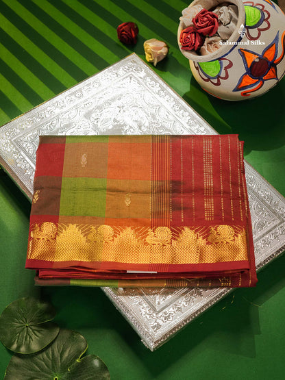 Multicolour Semi Silk Cotton Saree With Traditional Border