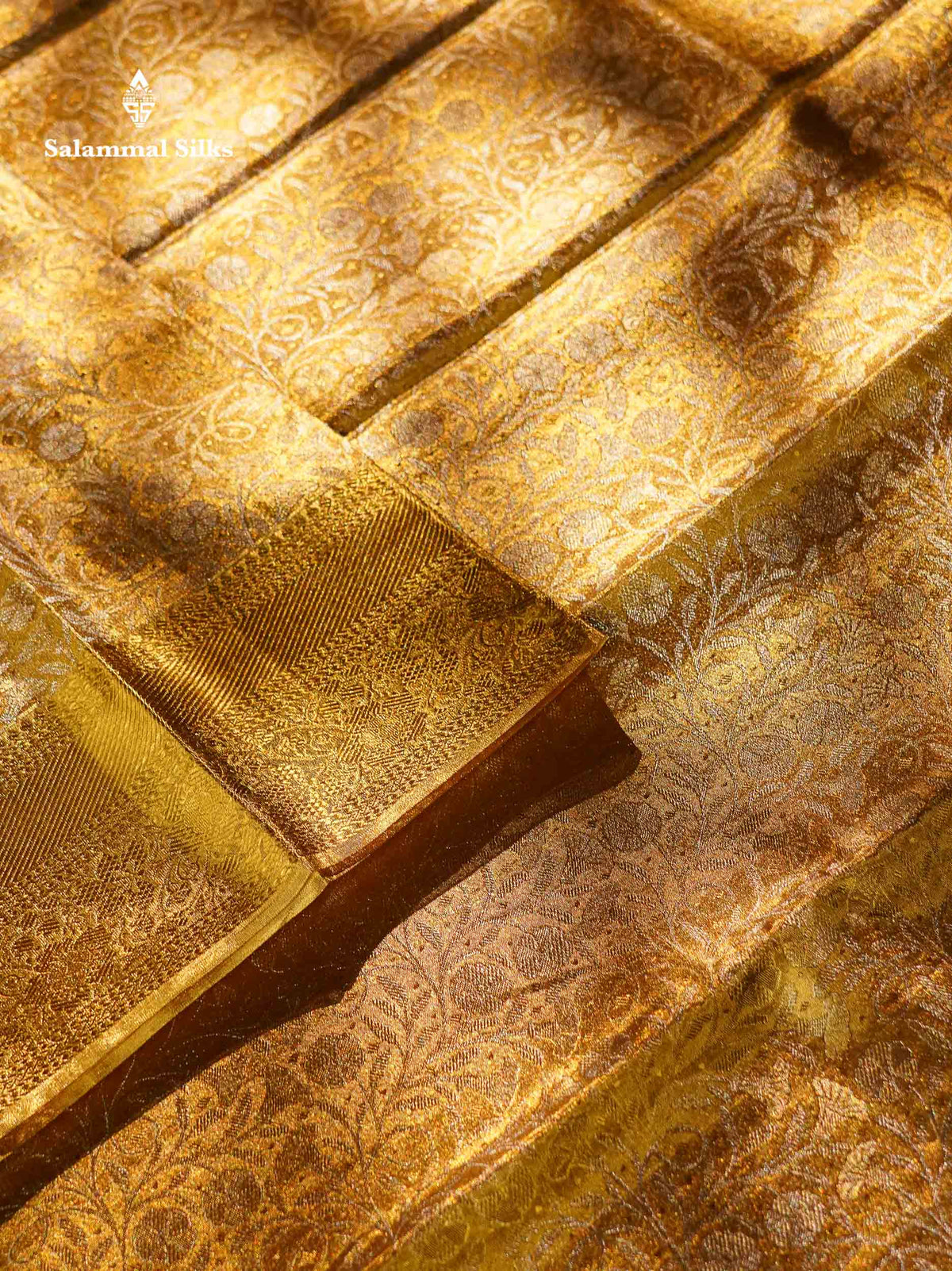 Beautiful Gold Tissue Bridal Pure Kanjivaram Silk Saree With Traditional Border
