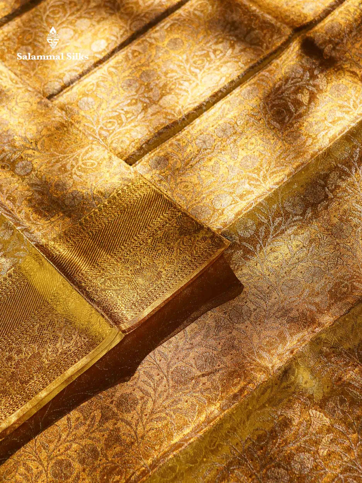 Beautiful Gold Tissue Bridal Pure Kanjivaram Silk Saree With Traditional Border