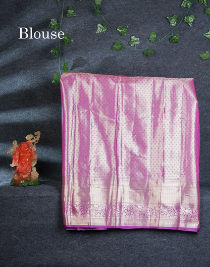 Semi Silk Pattu Pavadai Tissue (Gold) With Contrast Magenta Pink Blouse 45"
