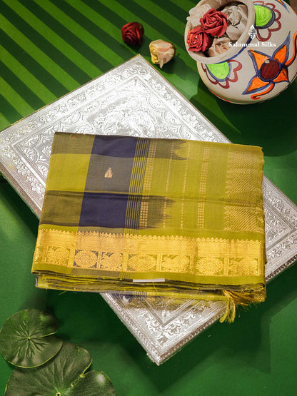 Beautiful Paalum Pazham Checks 10 Yards Semi Silk Cotton Saree With Traditional Border