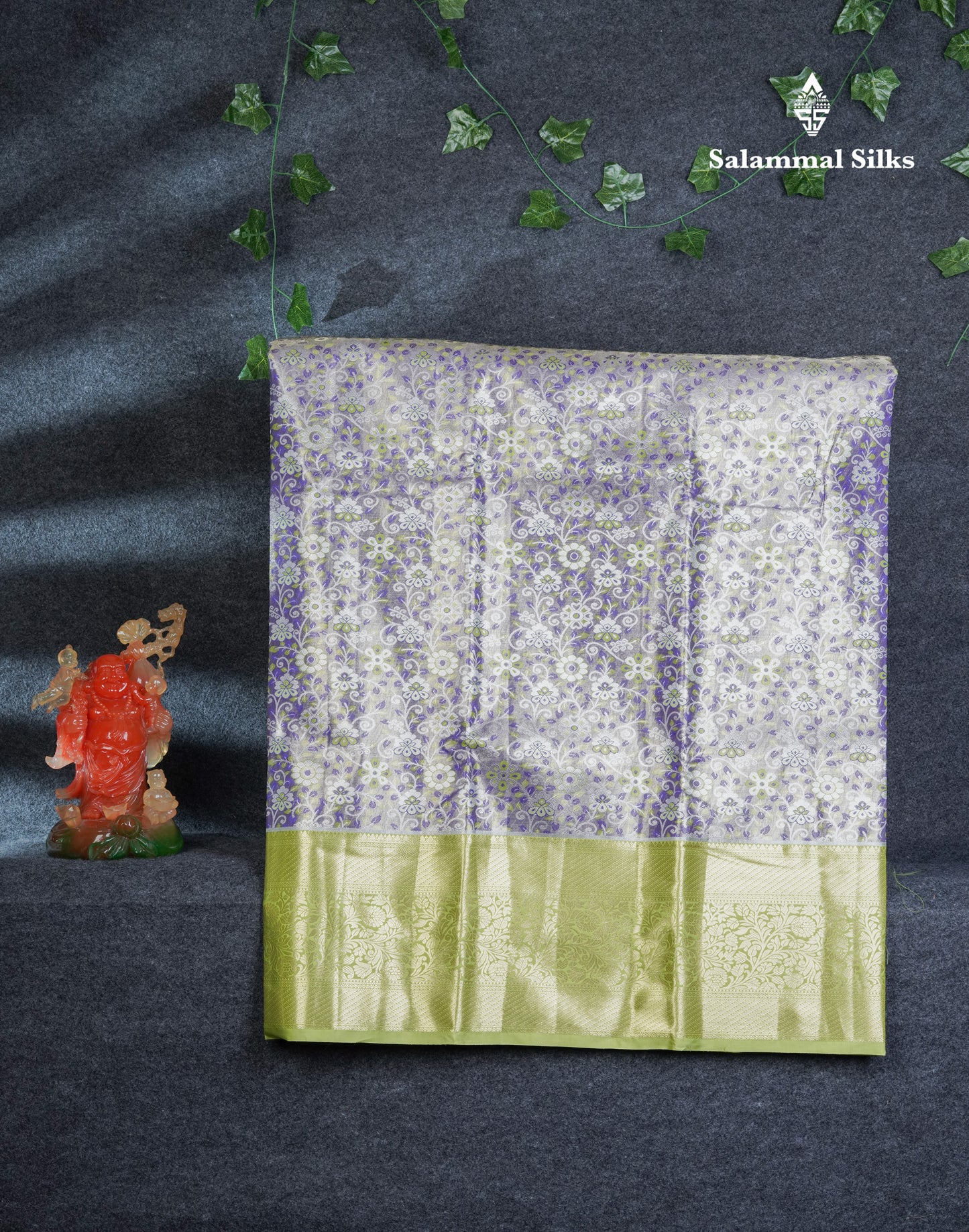 Semi Silk Pattu Pavadai Tissue (Violet) With Contrast Parrot Green Blouse 45"