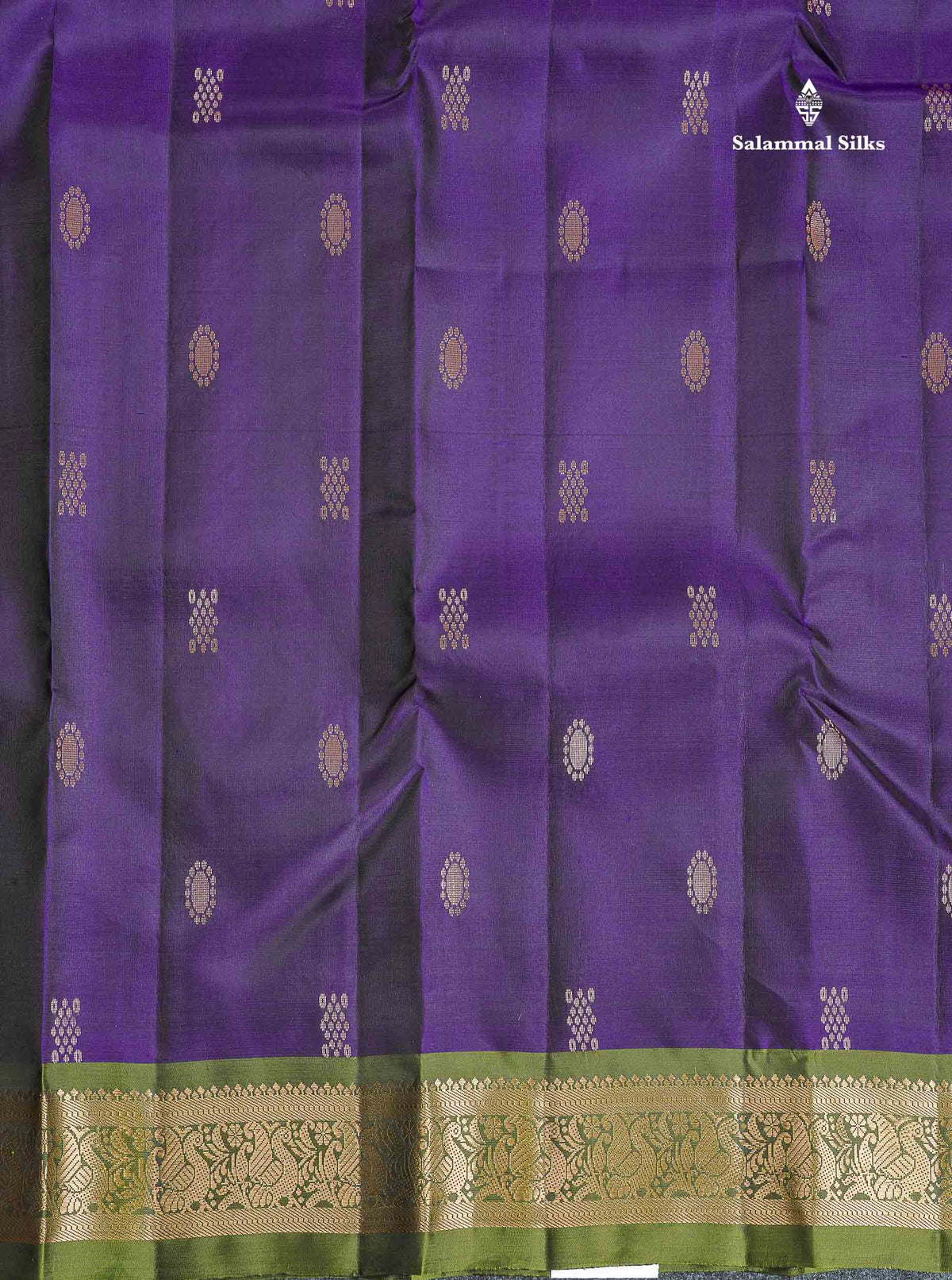 Pure Mix Silk Saree - Violet Colour Body Zari Butta With Contrast Olive Green Small Border
