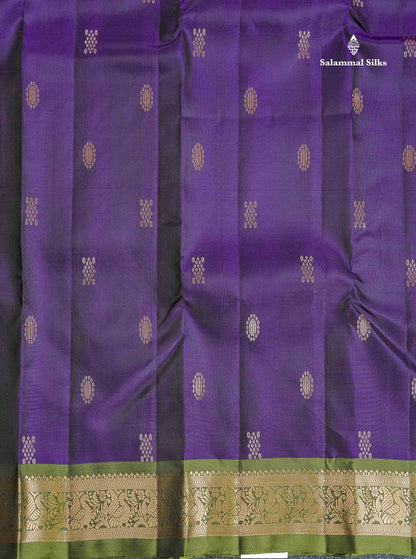 Pure Mix Silk Saree - Violet Colour Body Zari Butta With Contrast Olive Green Small Border