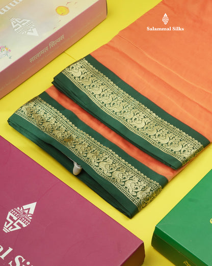 9.5 Yards Semi Silk Saree Pink with Contrast Bottle Green Border