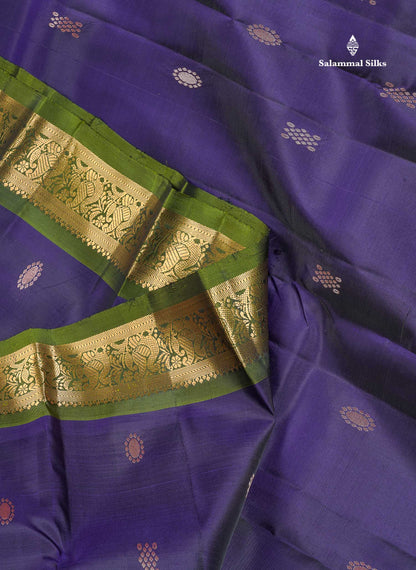 Pure Mix Silk Saree - Violet Colour Body Zari Butta With Contrast Olive Green Small Border