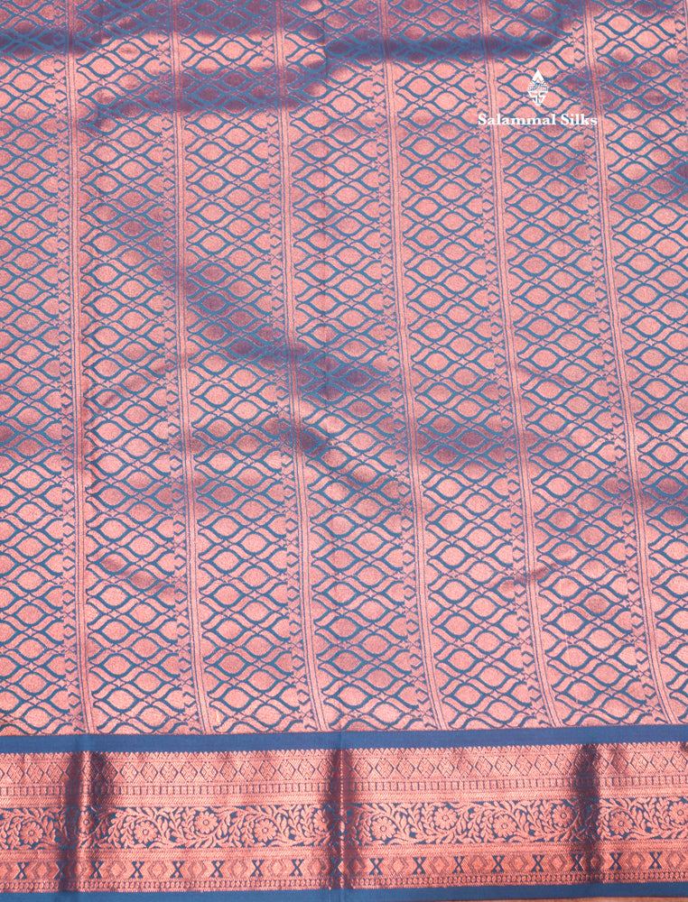 Bottle Green  Colour Semi Silk Saree With Copper Zari Border