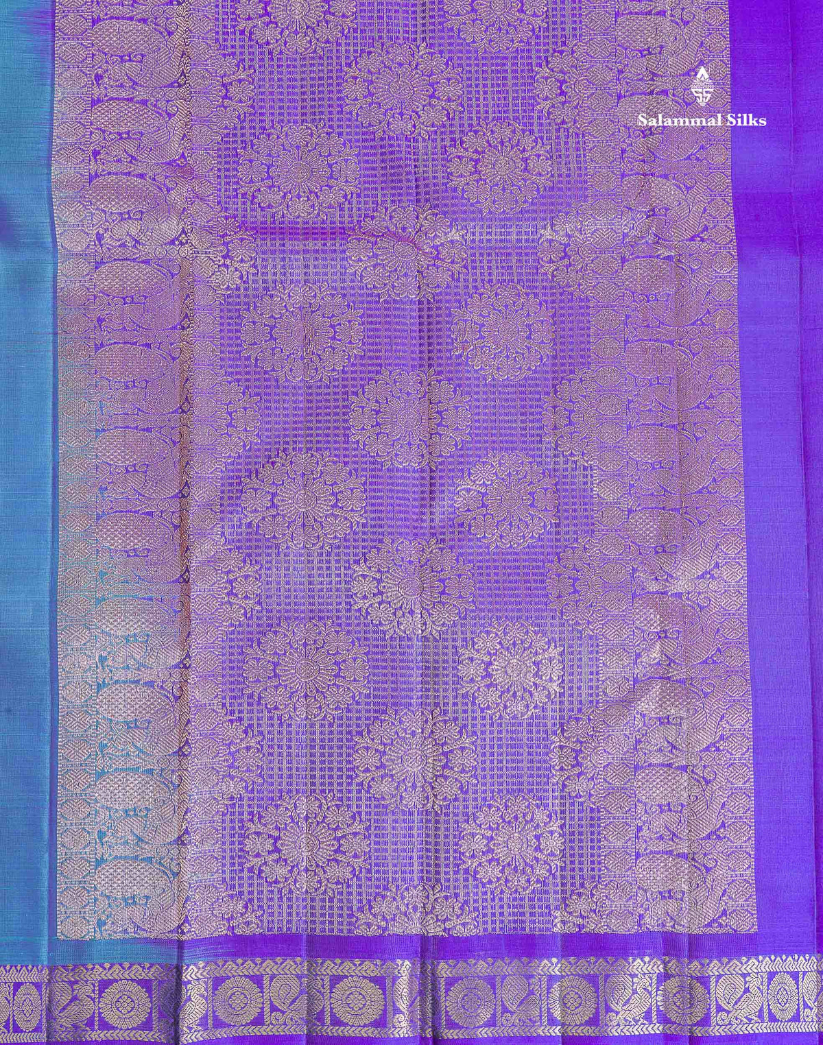Pure Mix Silk Saree - Dual Tone Blue Colour Body Zari Butta With Contrast Violet Small Border