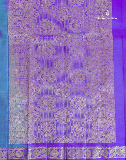 Pure Mix Silk Saree - Dual Tone Blue Colour Body Zari Butta With Contrast Violet Small Border