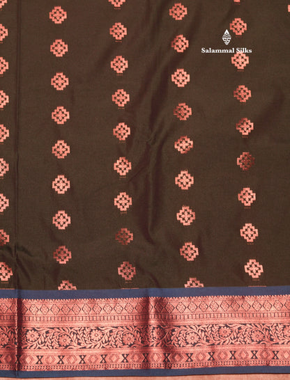 Bottle Green  Colour Semi Silk Saree With Copper Zari Border