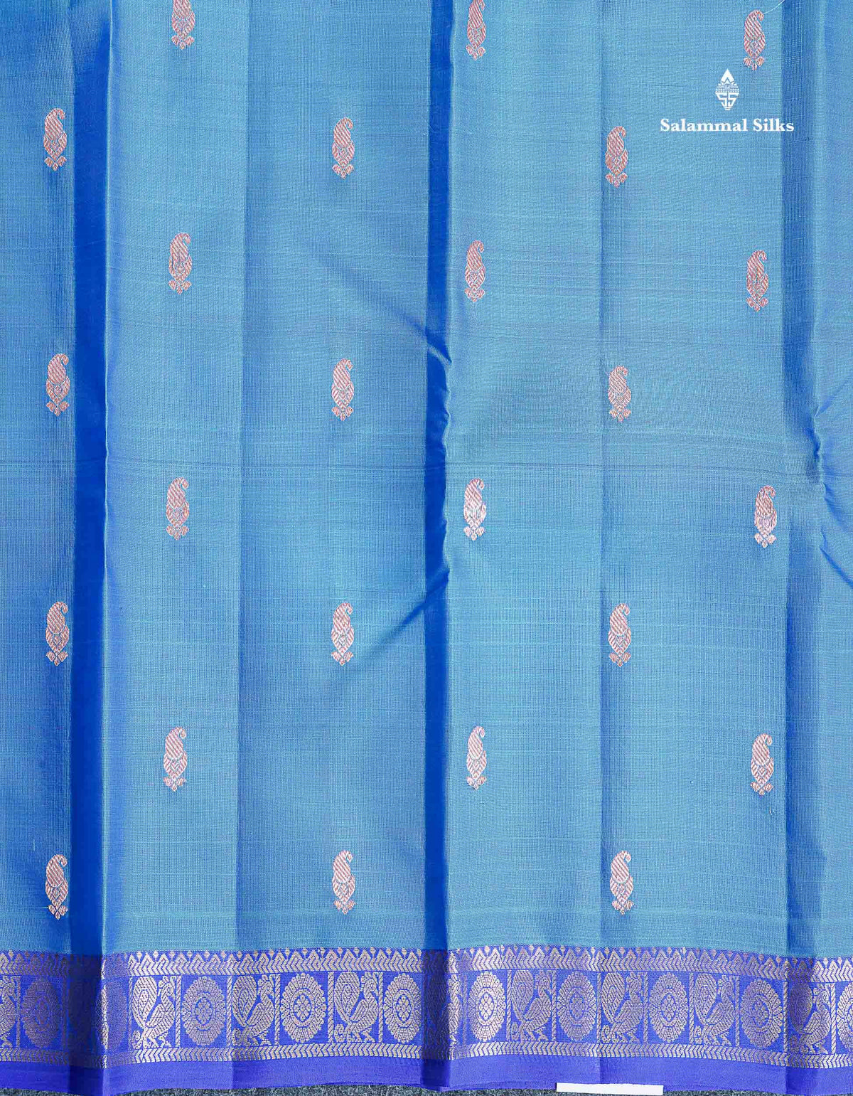 Pure Mix Silk Saree - Dual Tone Blue Colour Body Zari Butta With Contrast Violet Small Border