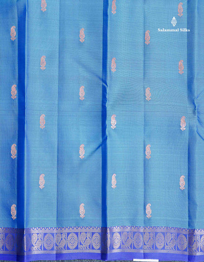 Pure Mix Silk Saree - Dual Tone Blue Colour Body Zari Butta With Contrast Violet Small Border