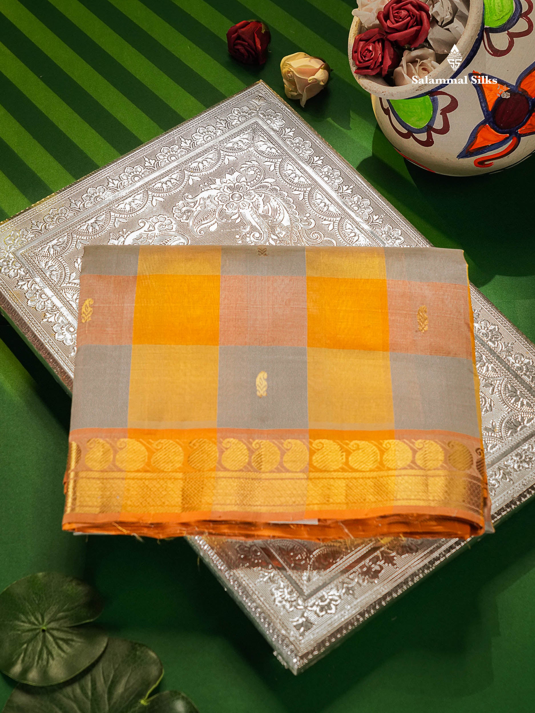 Multicolour Pure Silk Cotton Saree With Traditional Border