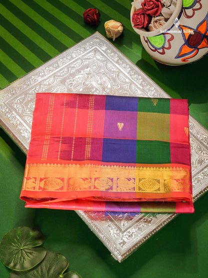 Multicolour Semi Silk Cotton Saree With Traditional Border