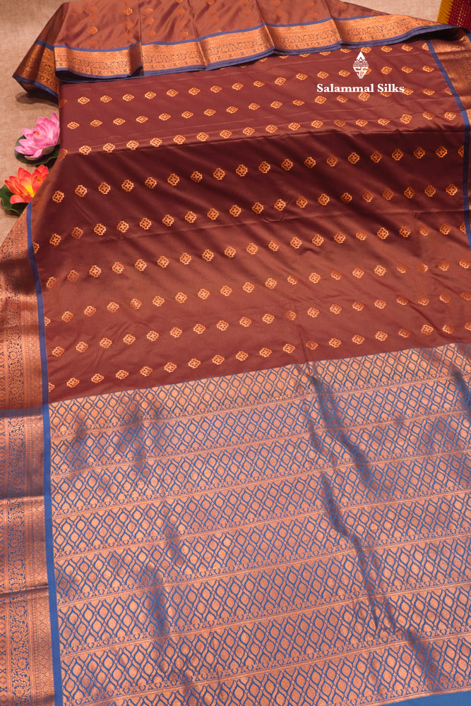 Bottle Green  Colour Semi Silk Saree With Copper Zari Border