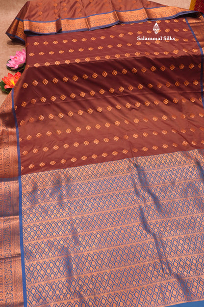 Bottle Green  Colour Semi Silk Saree With Copper Zari Border