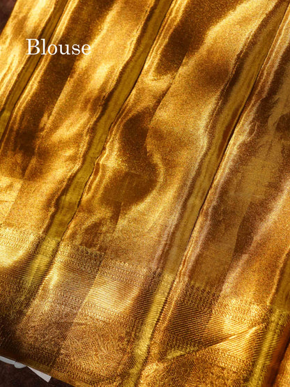 Beautiful Gold Tissue Bridal Pure Kanjivaram Silk Saree With Traditional Border