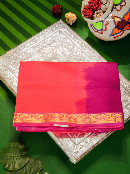Dual Tone Pink Semi Silk Cotton Saree With Traditional Small Border