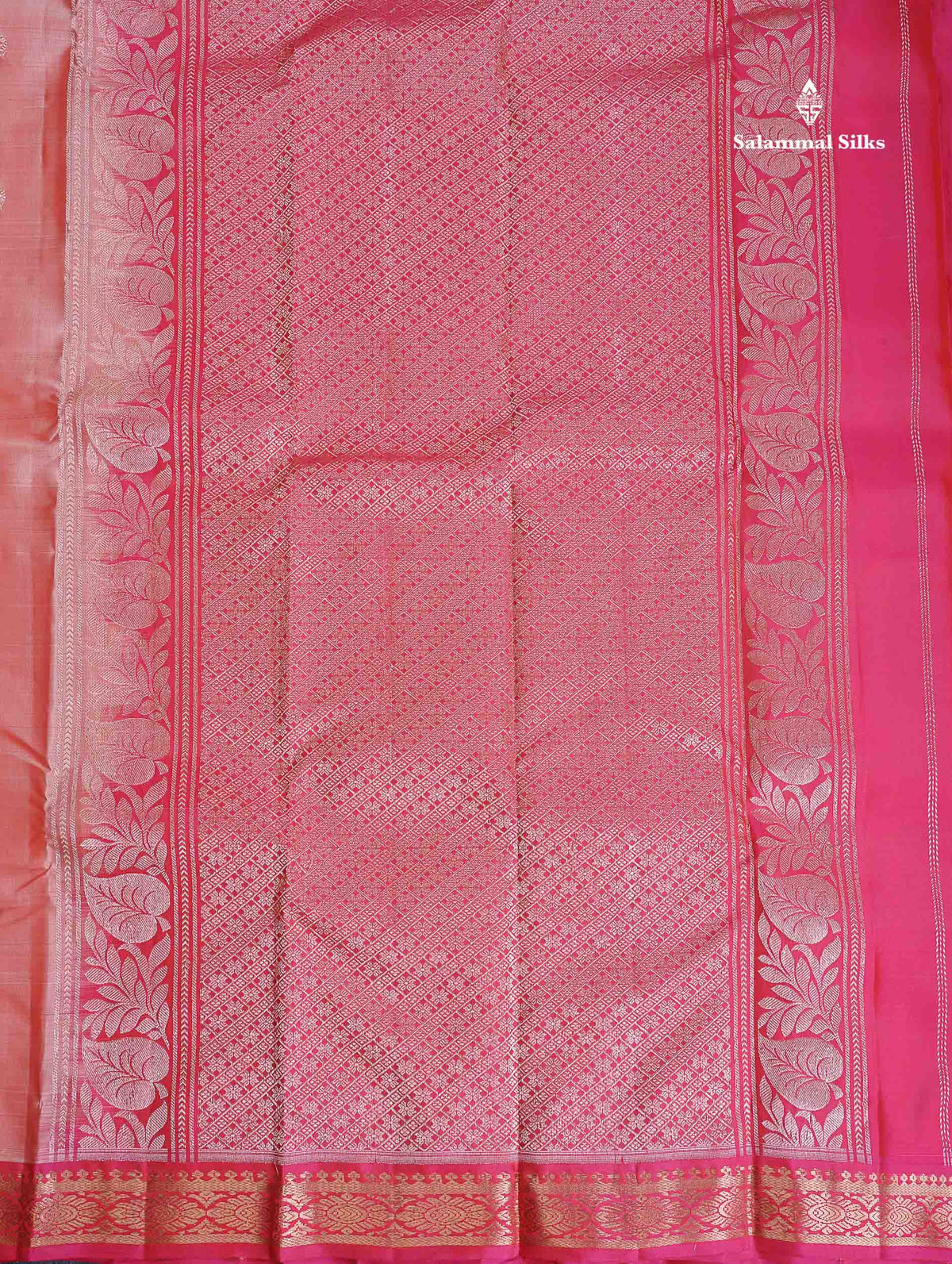 Pure Mix Silk Saree - Peach Colour Body Zari Butta With Contrast Pink Small Border