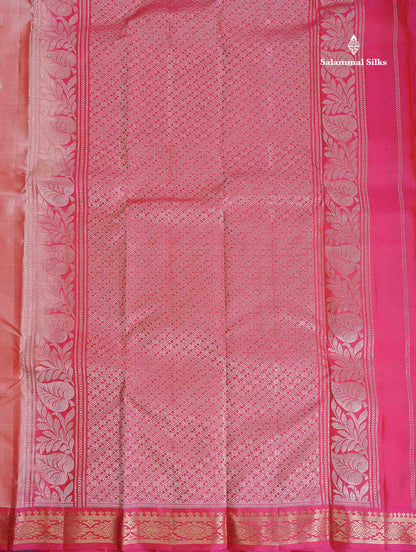 Pure Mix Silk Saree - Peach Colour Body Zari Butta With Contrast Pink Small Border