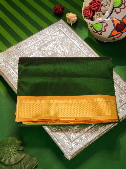 Bottle Green Pure Silk Cotton Saree With Traditional Border