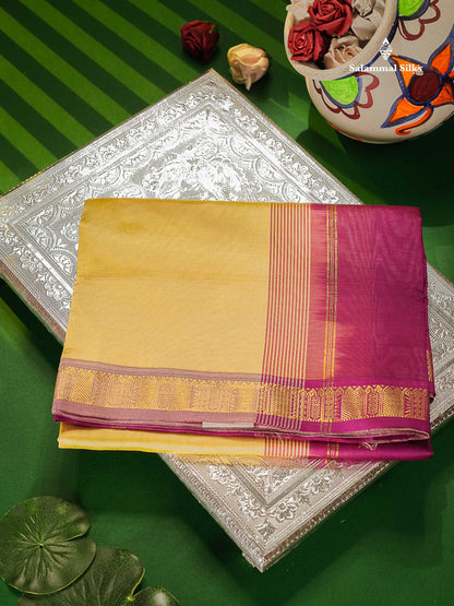 Cream Yellow Semi Silk Cotton Saree With Small Border
