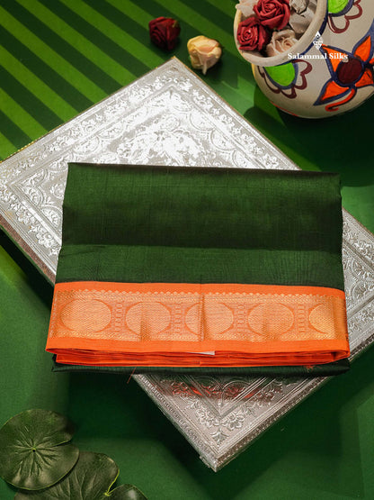 Bottle Green Pure Silk Cotton Saree With Contrast Orange Border