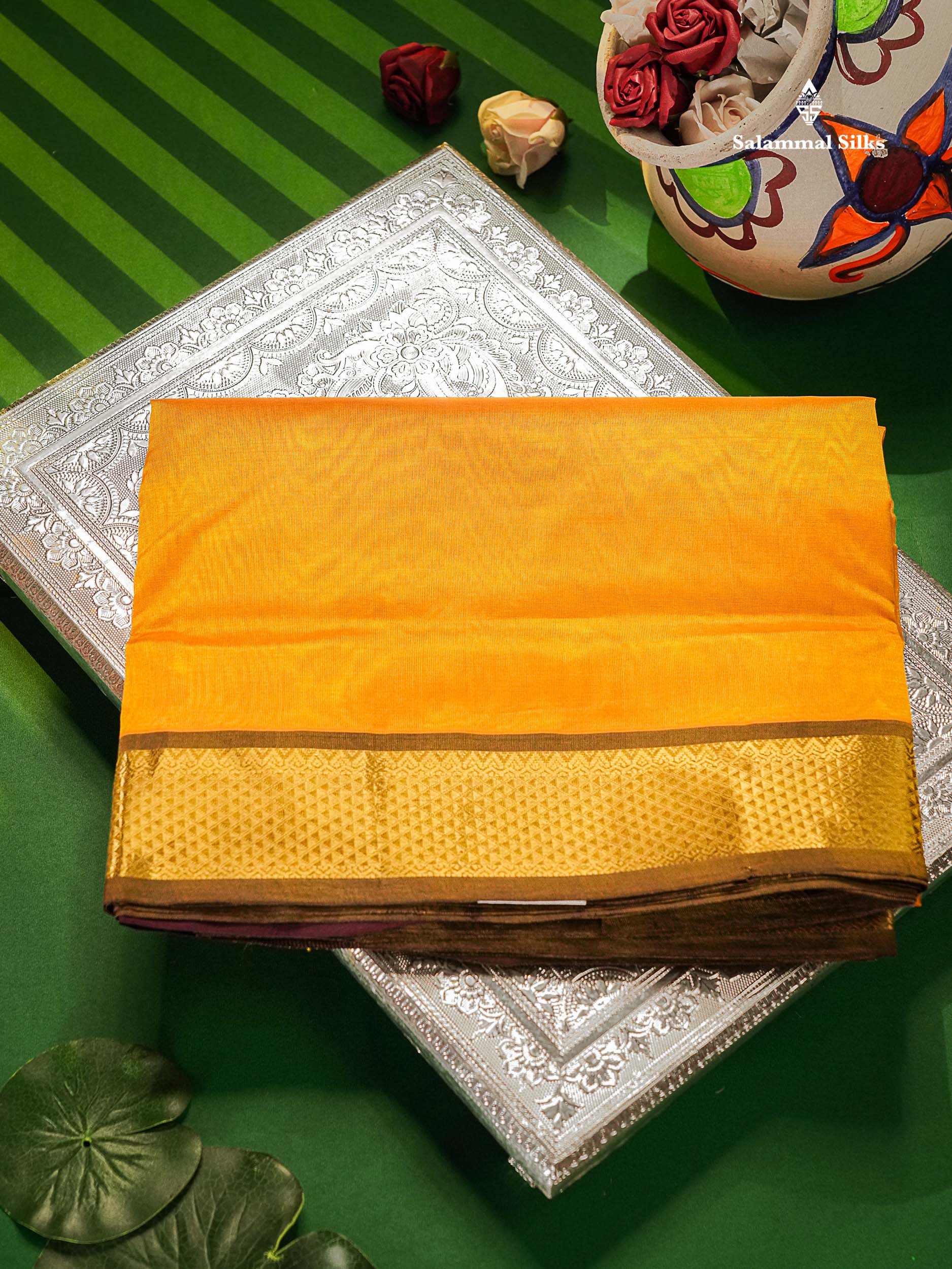 Mustard Yellow Pure Silk Cotton Saree With Traditional Border