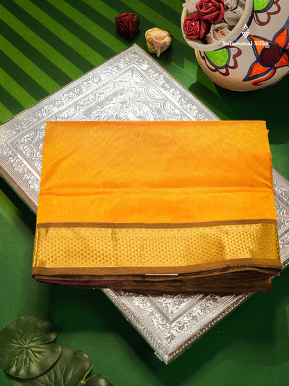 Mustard Yellow Pure Silk Cotton Saree With Traditional Border