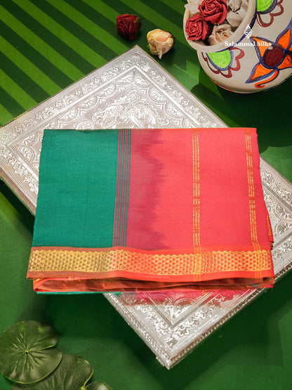 Dual Tone Sapphire Blue Semi Silk Cotton Saree With Small Border