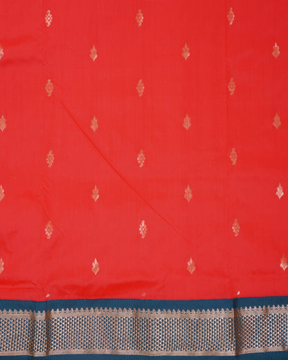 11 Yards Semi Silk Saree Dual Tone Red with Contrast Bottle Green Traditional Border