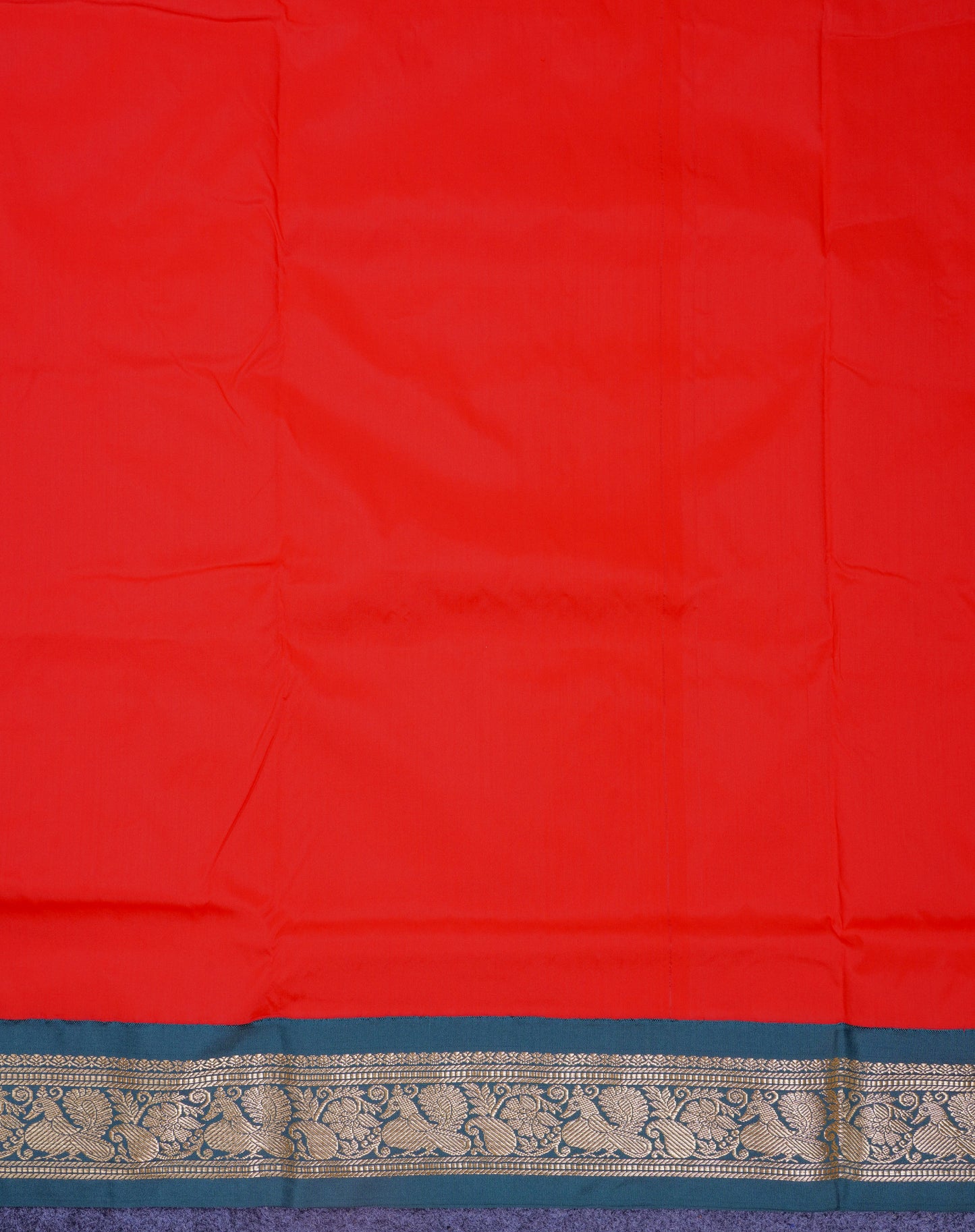 11 Yards Semi Silk Saree Chilly Red with Contrast Bottle Green Traditional Border